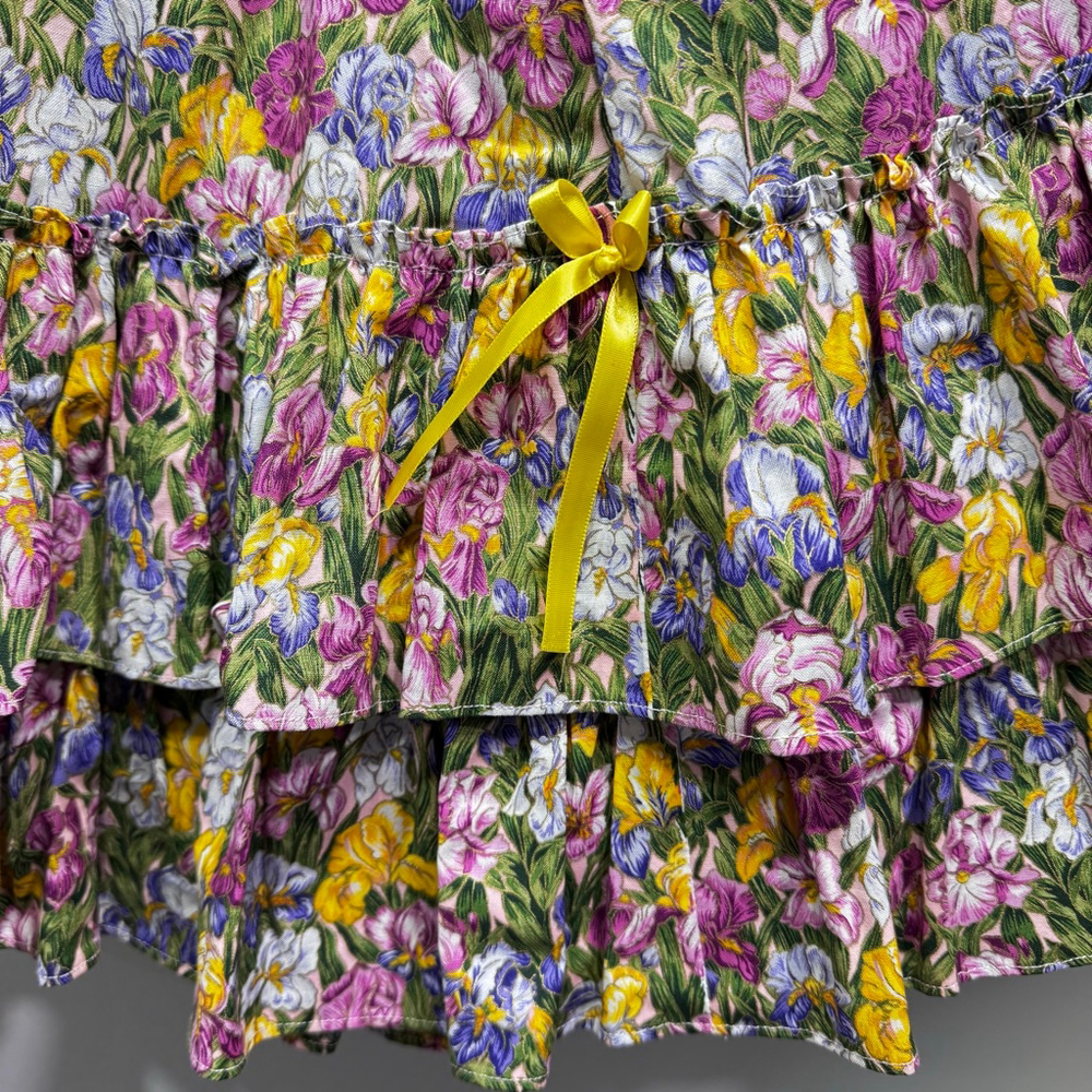 Vintage Handmade Skirt Floral Iris Ruffles Bows Feminine Twirly Girlhoodcore M-L - Picture 3 of 4